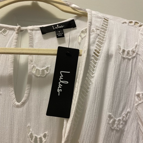 Lulus- moonlit magic white embroidered eyelet long sleeve romper- size small - Picture 4 of 4